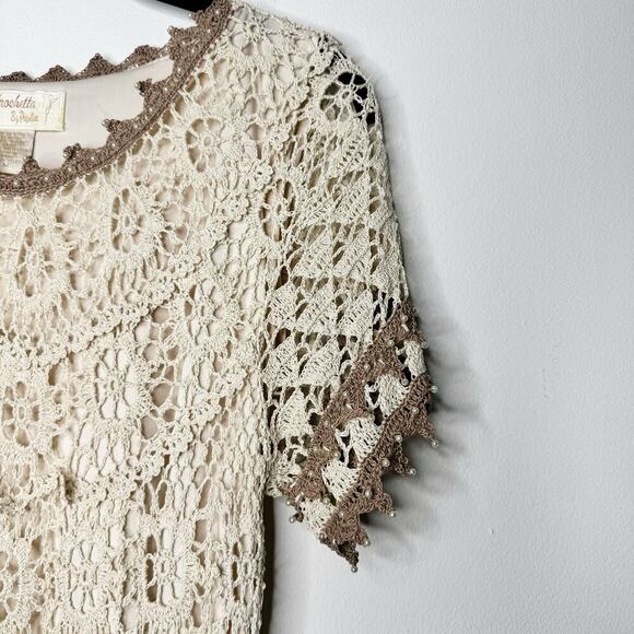 Vintage Kroshetta by Papillon Crochet Beaded 90s Skirt Set Beach Boho Medium - Picture 4 of 12